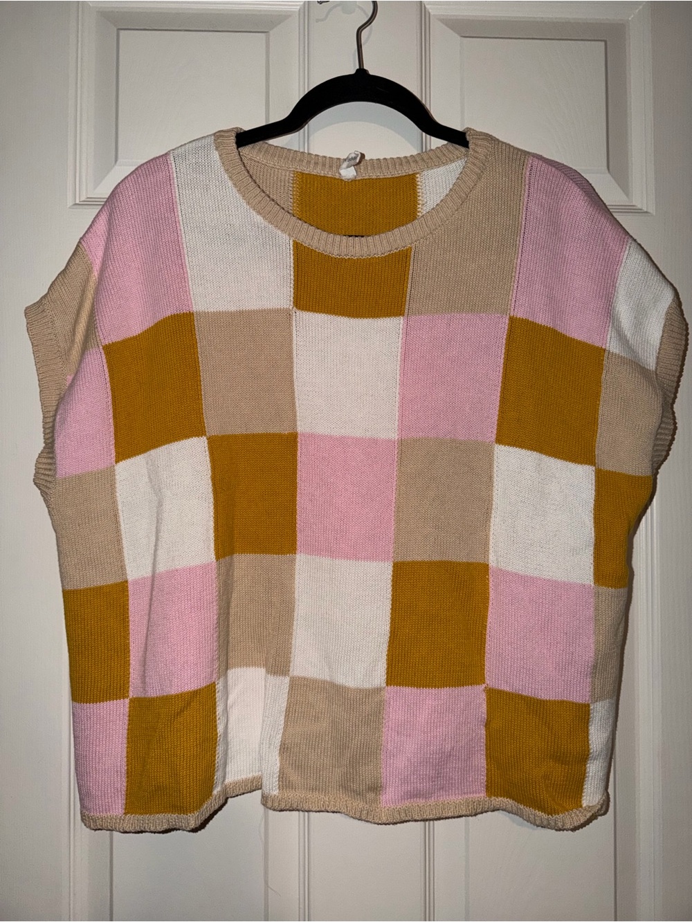 Wishlist Checkerboard Knit Vest - Pink, Mustard & Cream- Preppy Collegiate